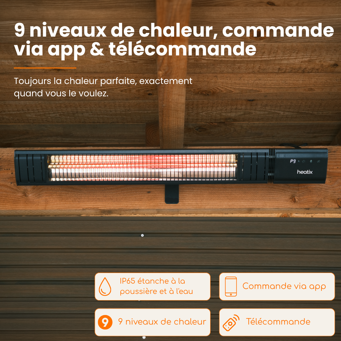 Smart Golden Shadow 2500W – Chauffage de terrasse mural infrarouge | Heatix
