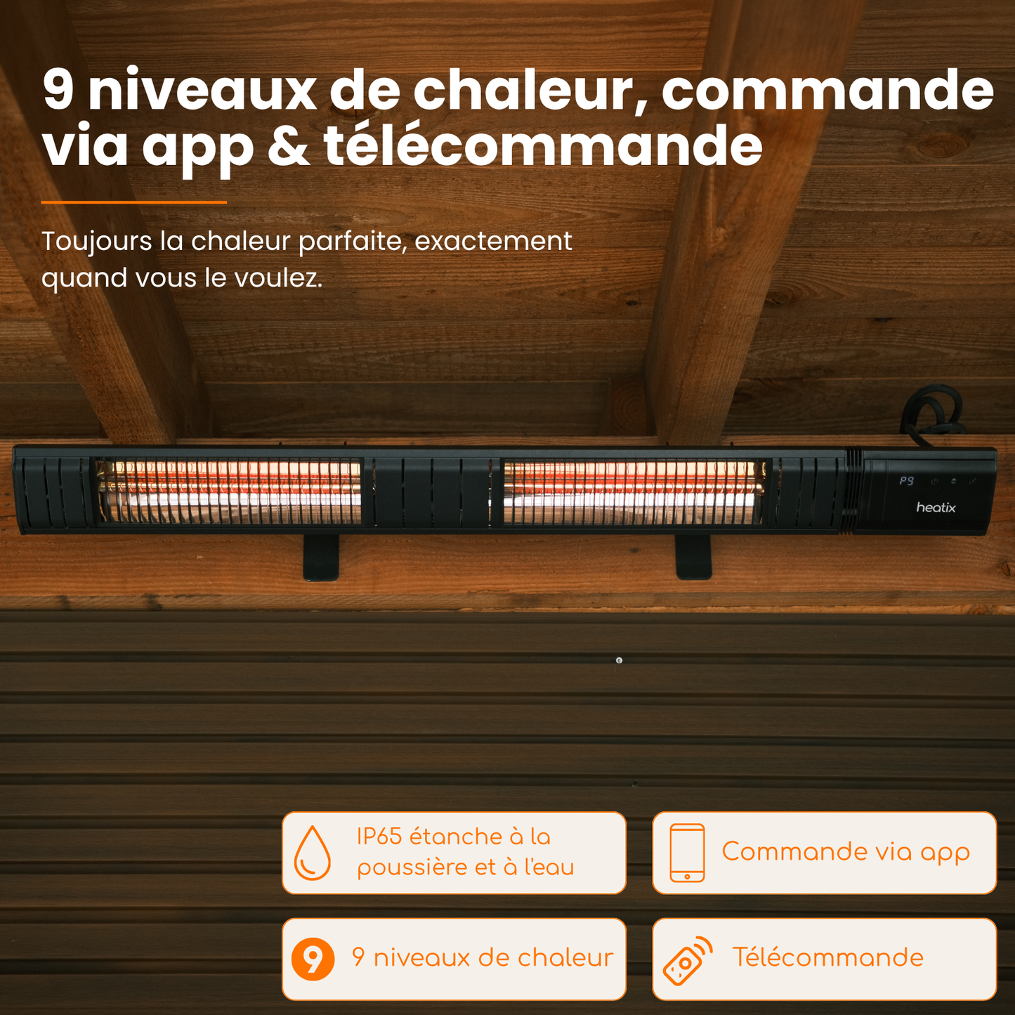 Smart Golden Shadow 3000W – Chauffage de terrasse mural infrarouge | Heatix