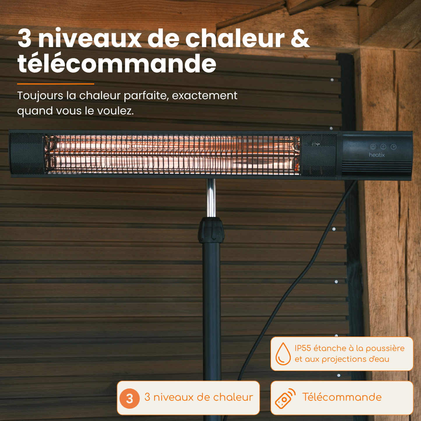 Carbon Rose Gold sur pied 1500W / 2000W / 2500W – Chauffage de terrasse infrarouge | Heatix
