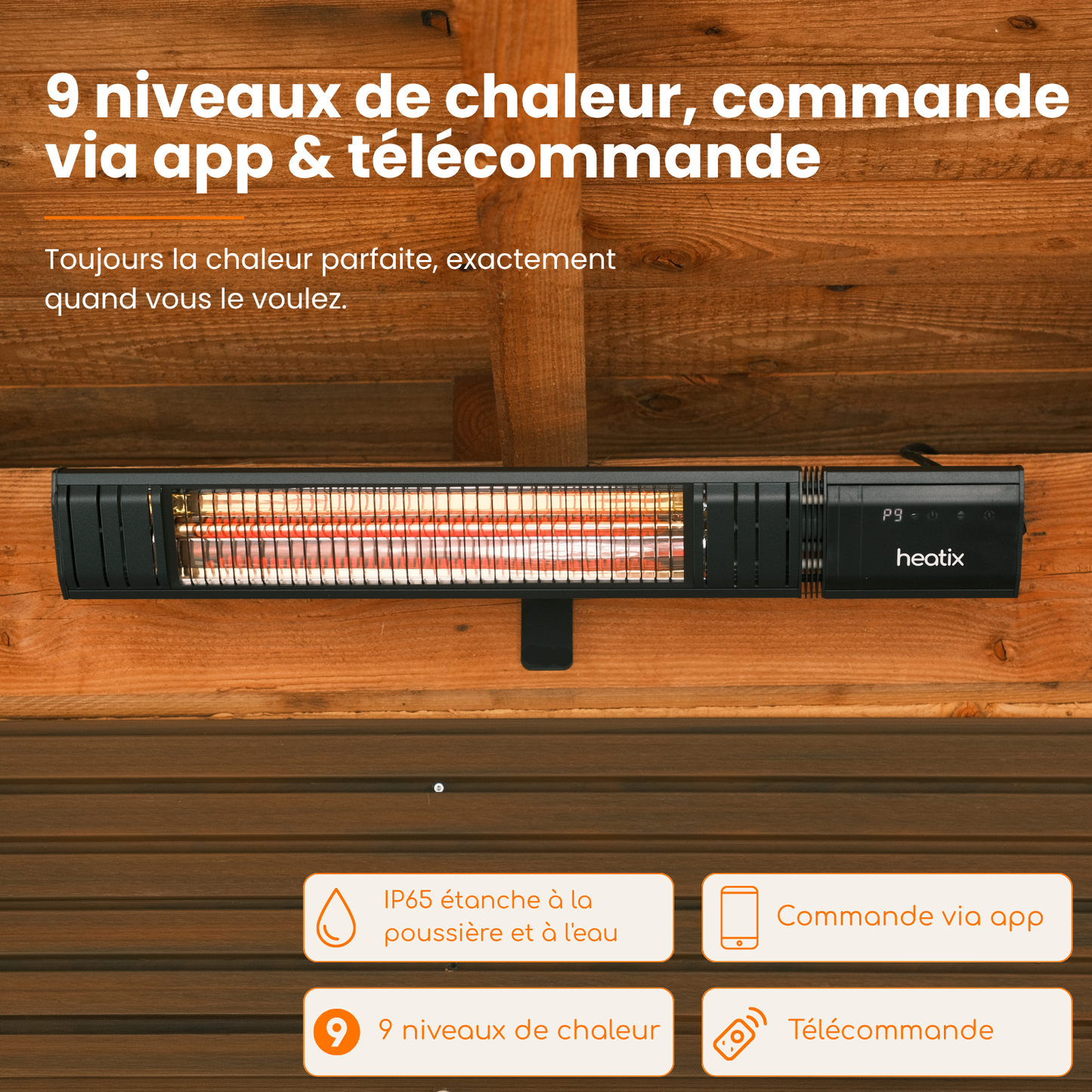 Smart Golden Shadow 2000W – Chauffage de terrasse mural infrarouge | Heatix