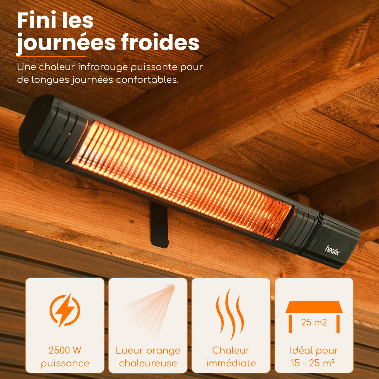 Smart Carbon Fiber 2500W – Chauffage de terrasse mural infrarouge | Heatix