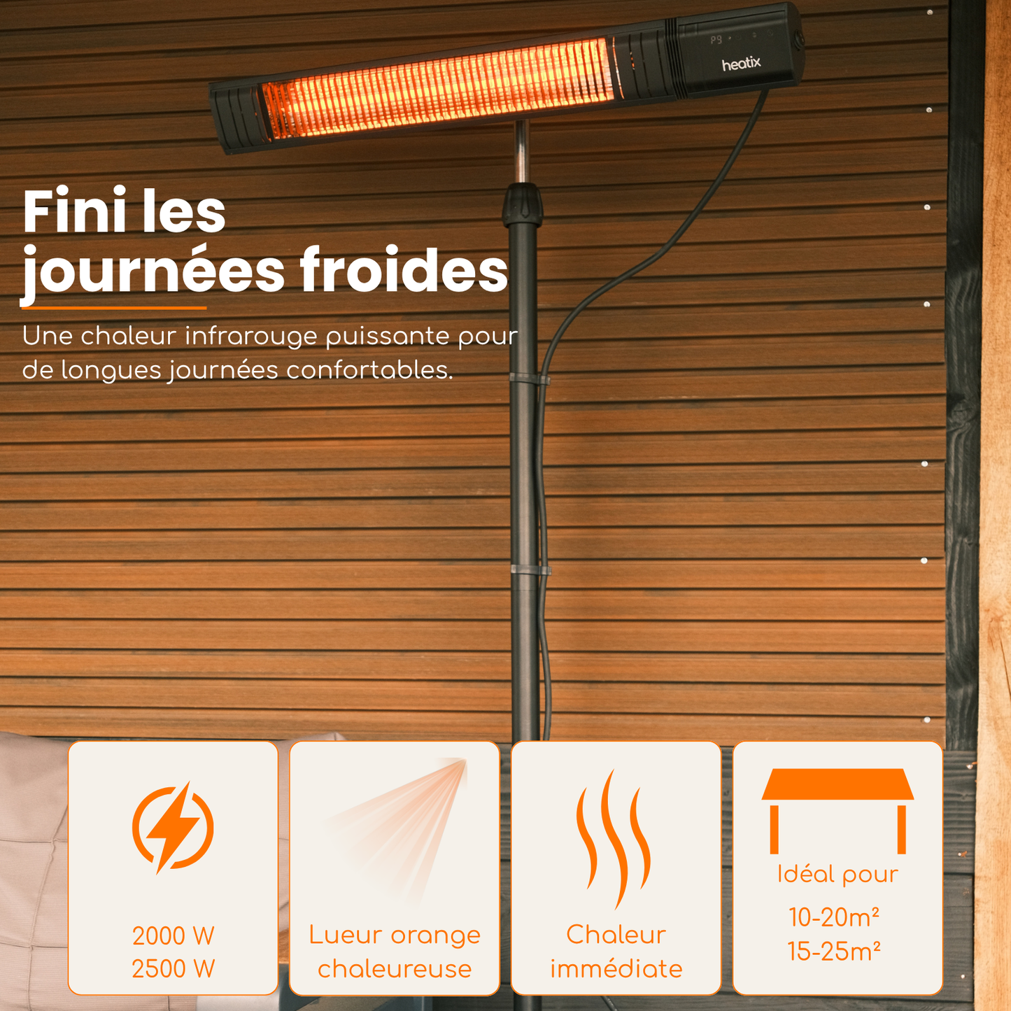 Smart Carbon Fiber sur pied 2000W / 2500W – Chauffage de terrasse infrarouge | Heatix