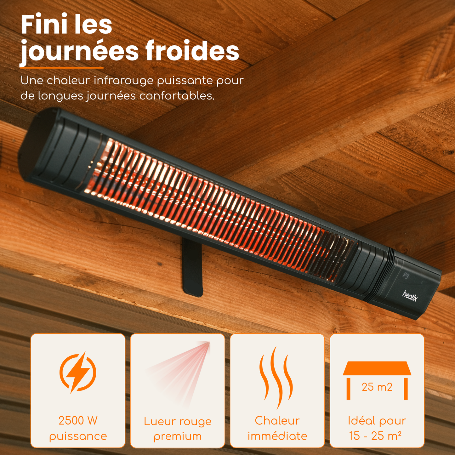 Smart Golden Shadow 2500W – Chauffage de terrasse mural infrarouge | Heatix