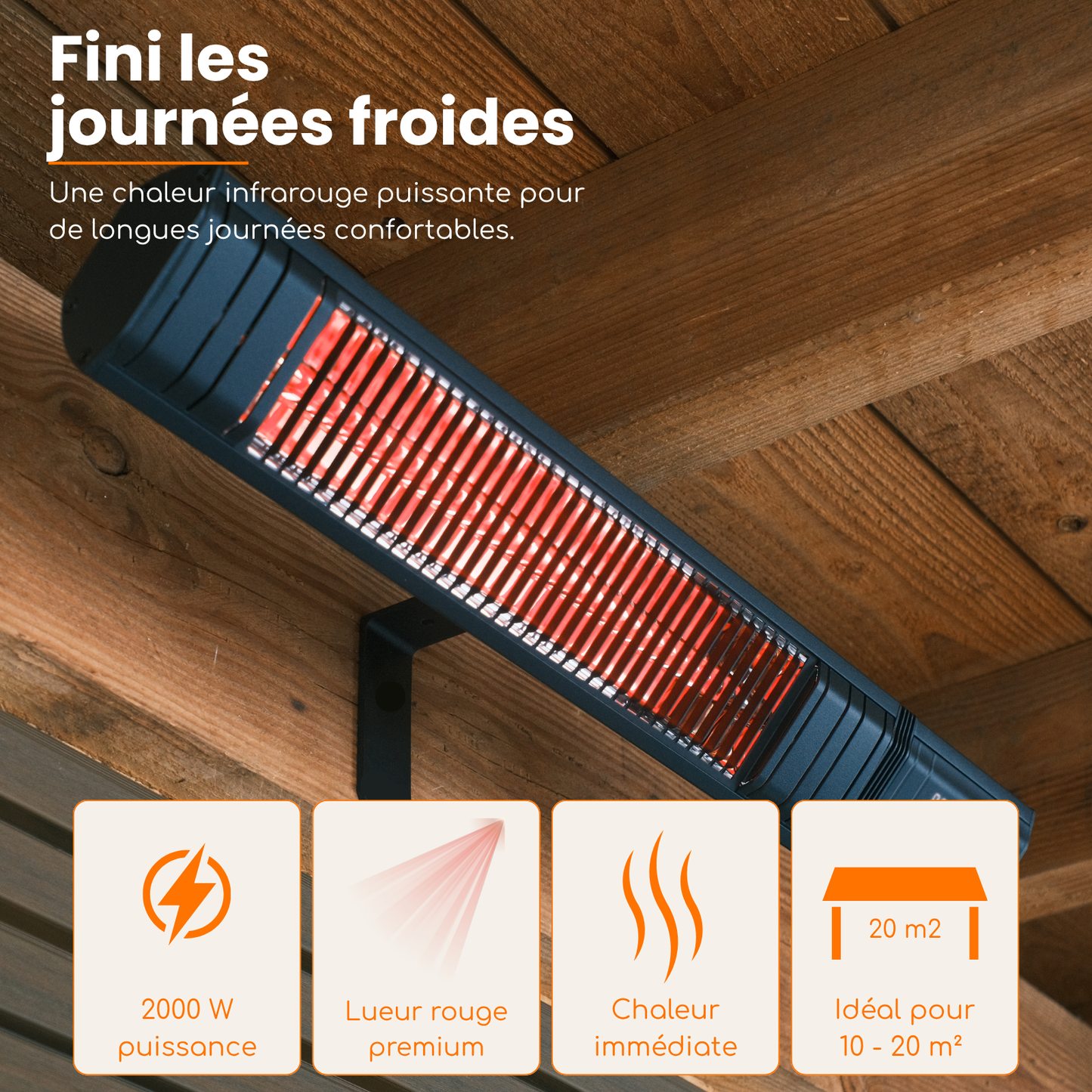 Smart Golden Shadow 2000W – Chauffage de terrasse mural infrarouge | Heatix