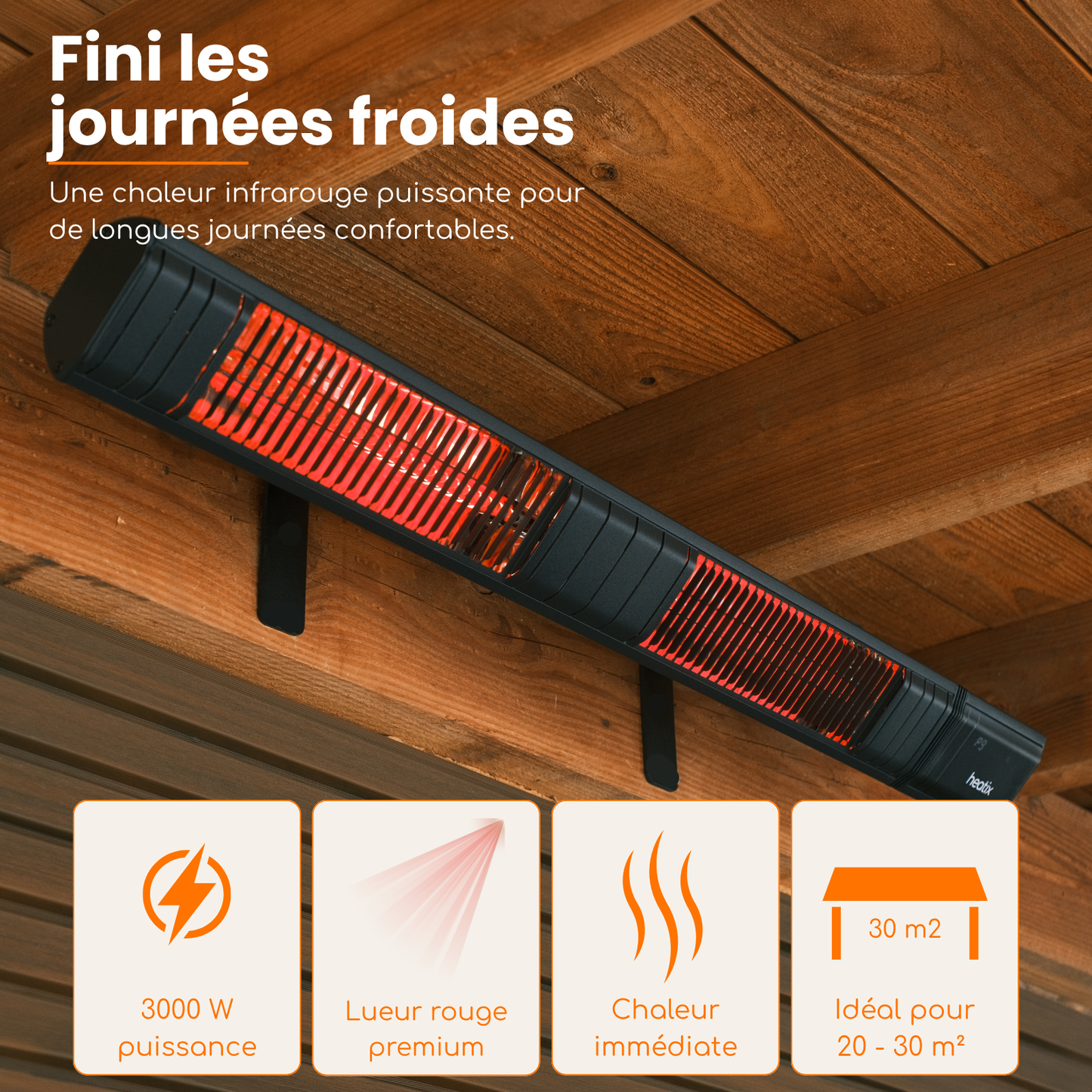 Smart Golden Shadow 3000W – Chauffage de terrasse mural infrarouge | Heatix