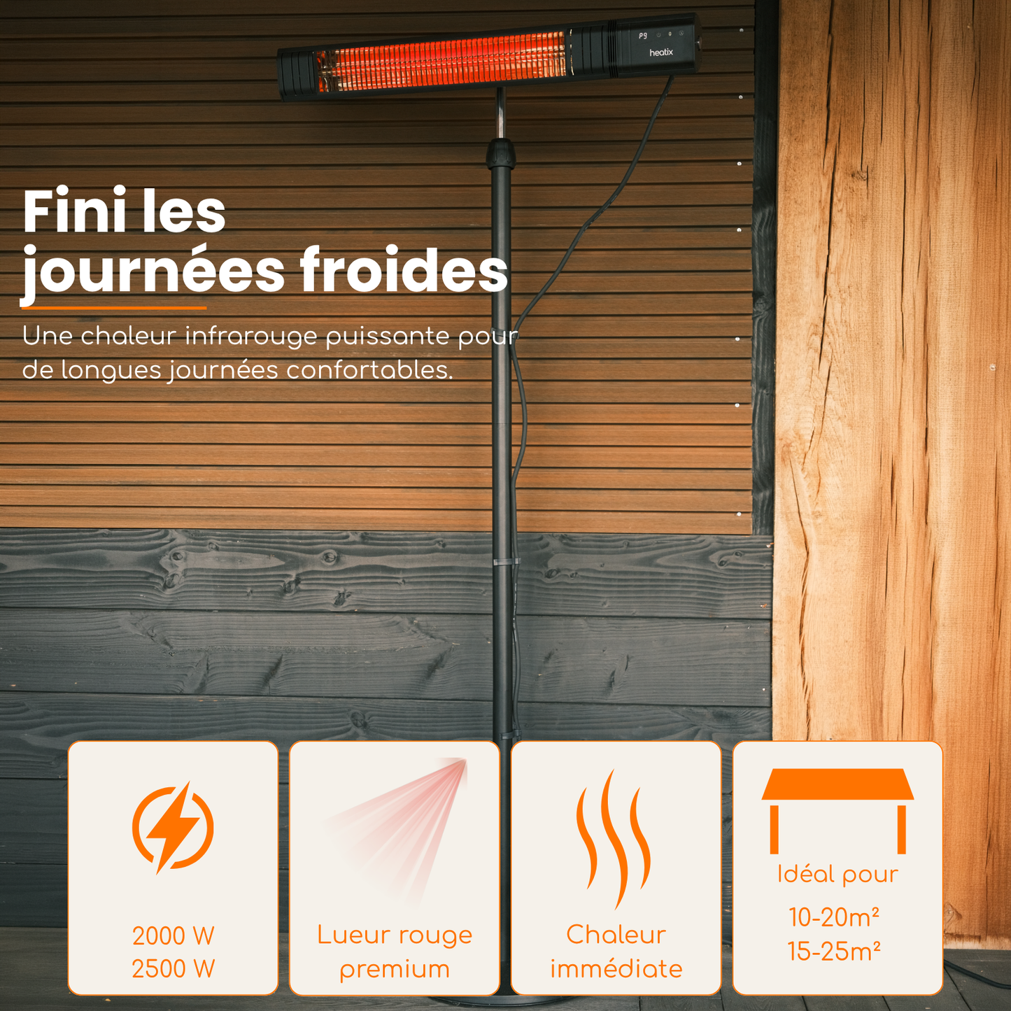 Smart Golden Shadow sur pied 2000W / 2500W – Chauffage de terrasse infrarouge | Heatix