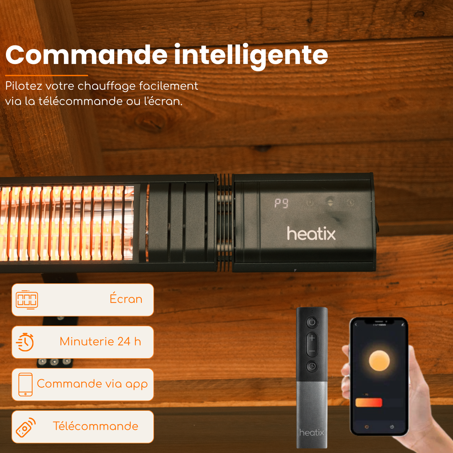 Smart Carbon Fiber 2000W – Chauffage de terrasse mural infrarouge | Heatix