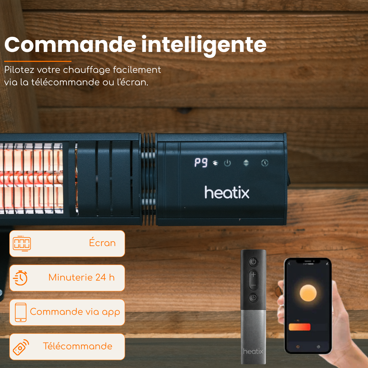 Smart Golden Shadow 2000W – Chauffage de terrasse mural infrarouge | Heatix