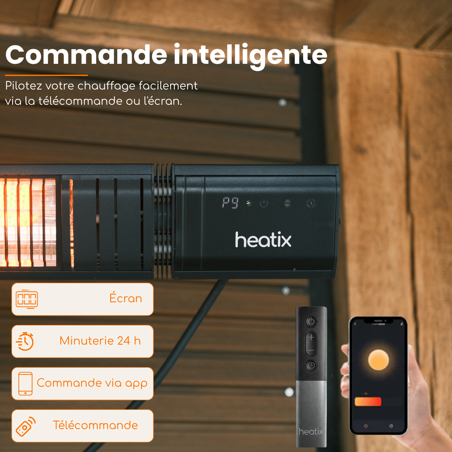 Smart Carbon Fiber sur pied 2000W / 2500W – Chauffage de terrasse infrarouge | Heatix