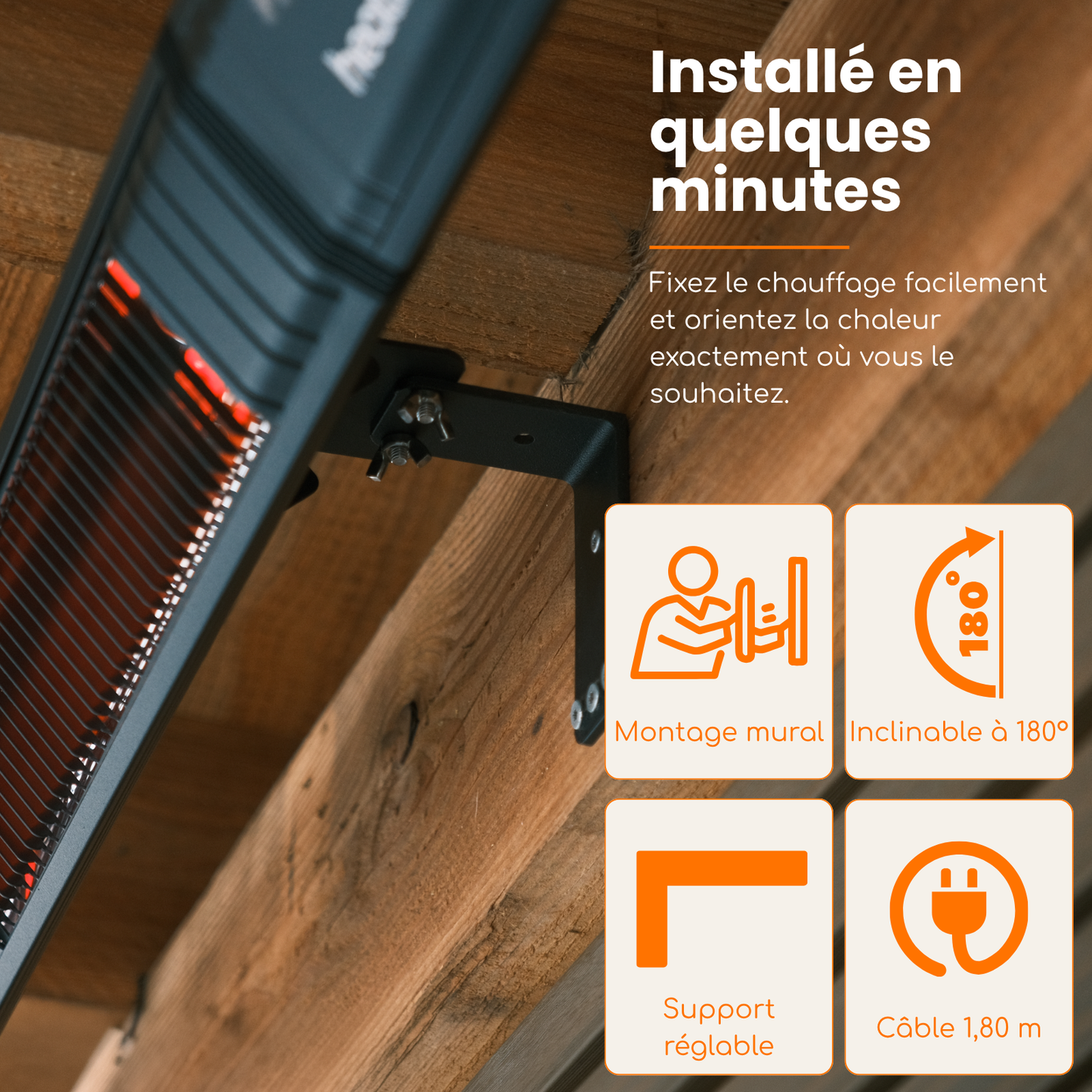 Smart Golden Shadow 2000W – Chauffage de terrasse mural infrarouge | Heatix