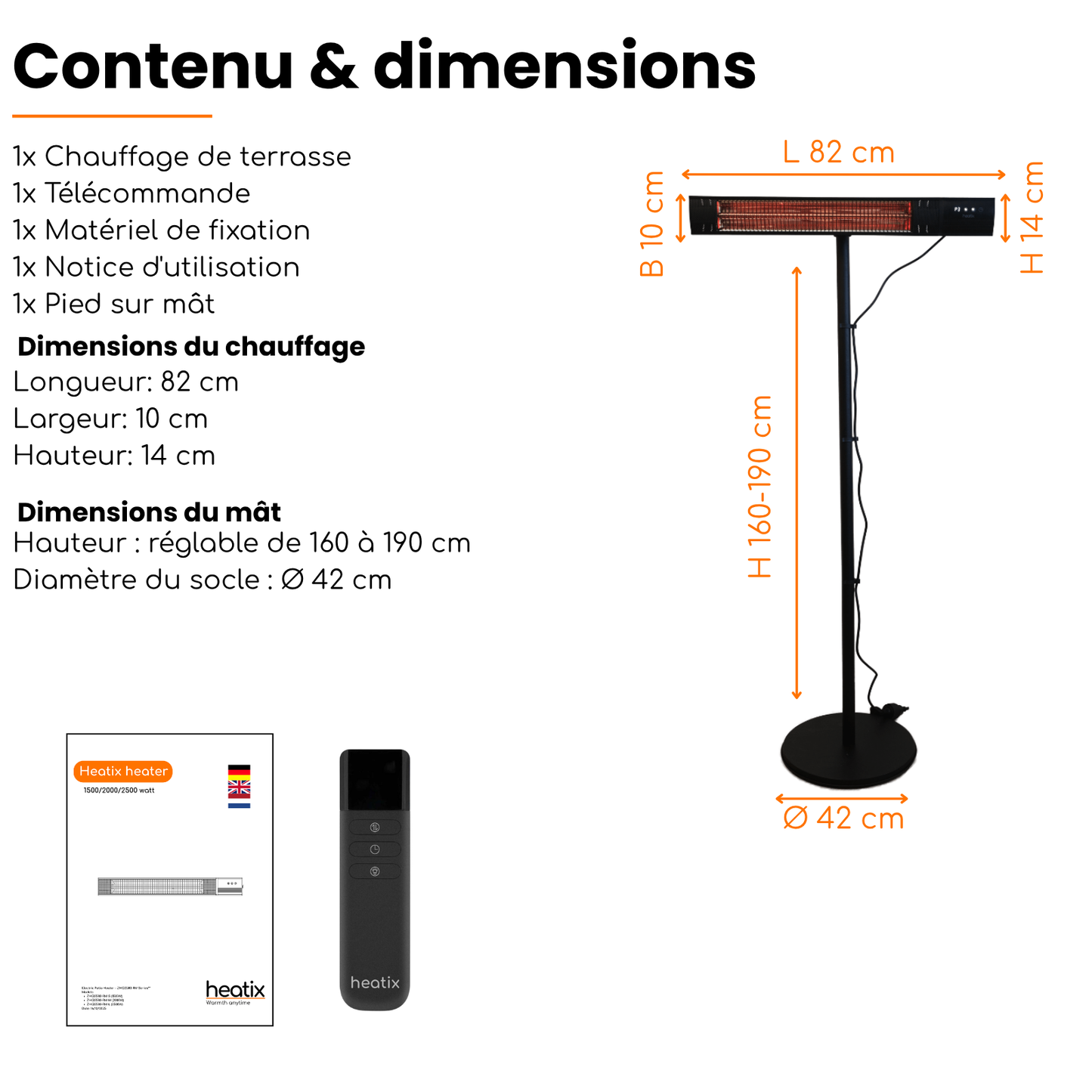 Carbon Rose Gold sur pied 1500W / 2000W / 2500W – Chauffage de terrasse infrarouge | Heatix