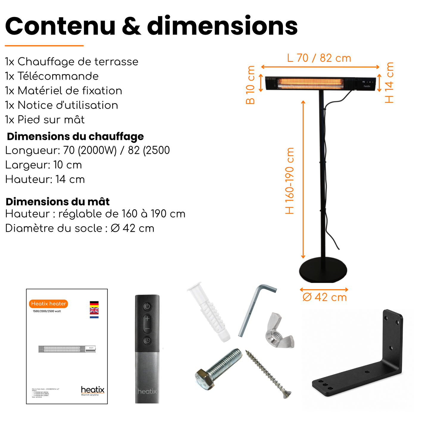 Smart Carbon Fiber sur pied 2000W / 2500W – Chauffage de terrasse infrarouge | Heatix