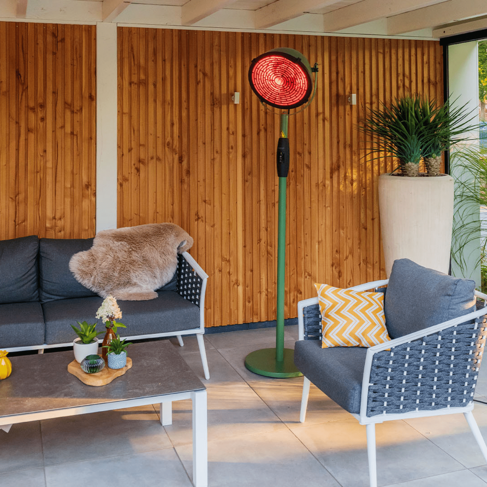 chauffage Indus Ultra Jade Smart Sur pied 2100 W or rose vert Sunred - Chauffageterrasse.fr