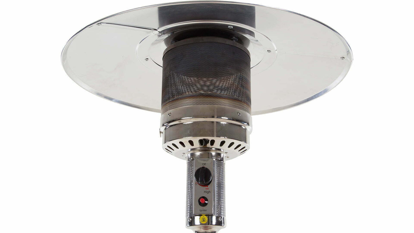 De kap van een grijze Sur piede Sargas gas chauffage de terrasse met 14000 Watt